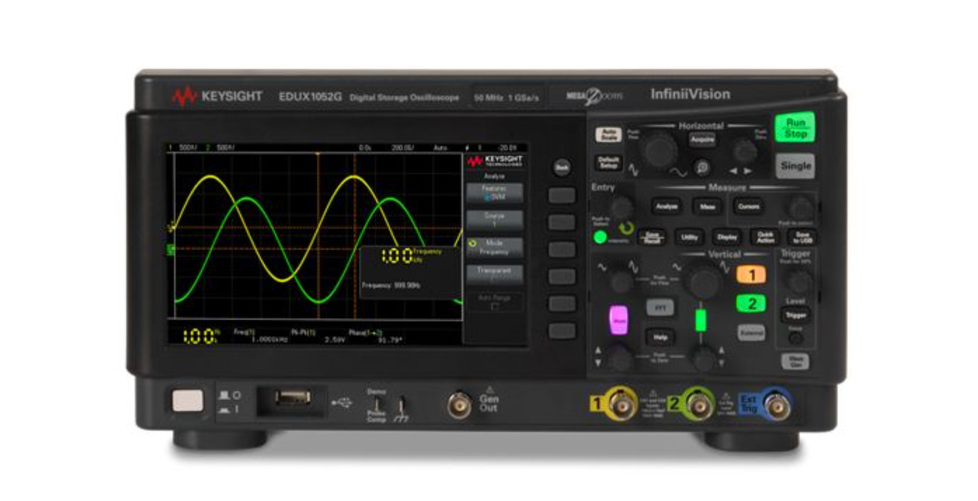 EDUX1052G Oscilloscope: 50 MHz, 2 Analog Channels, with a Built-in Waveform Generator